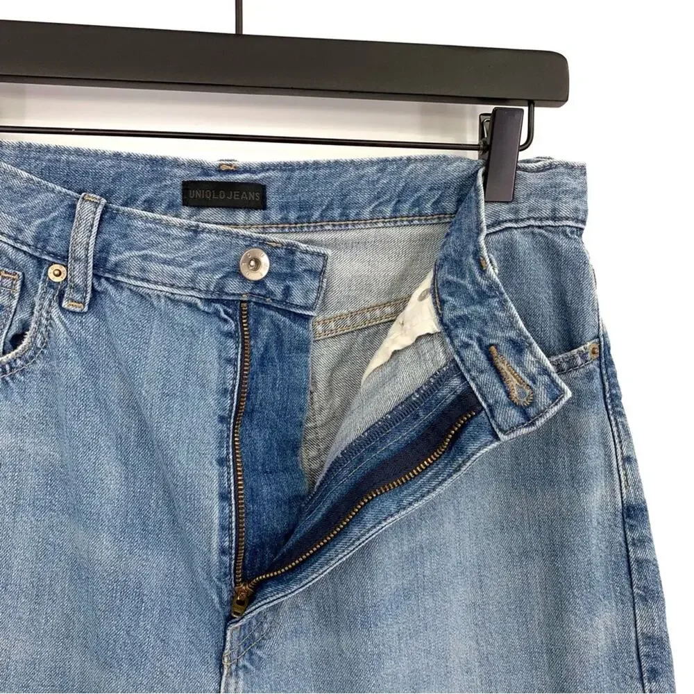 UNIQLO Peg Top High Rise Damaged Jeans Blue Denim 29
